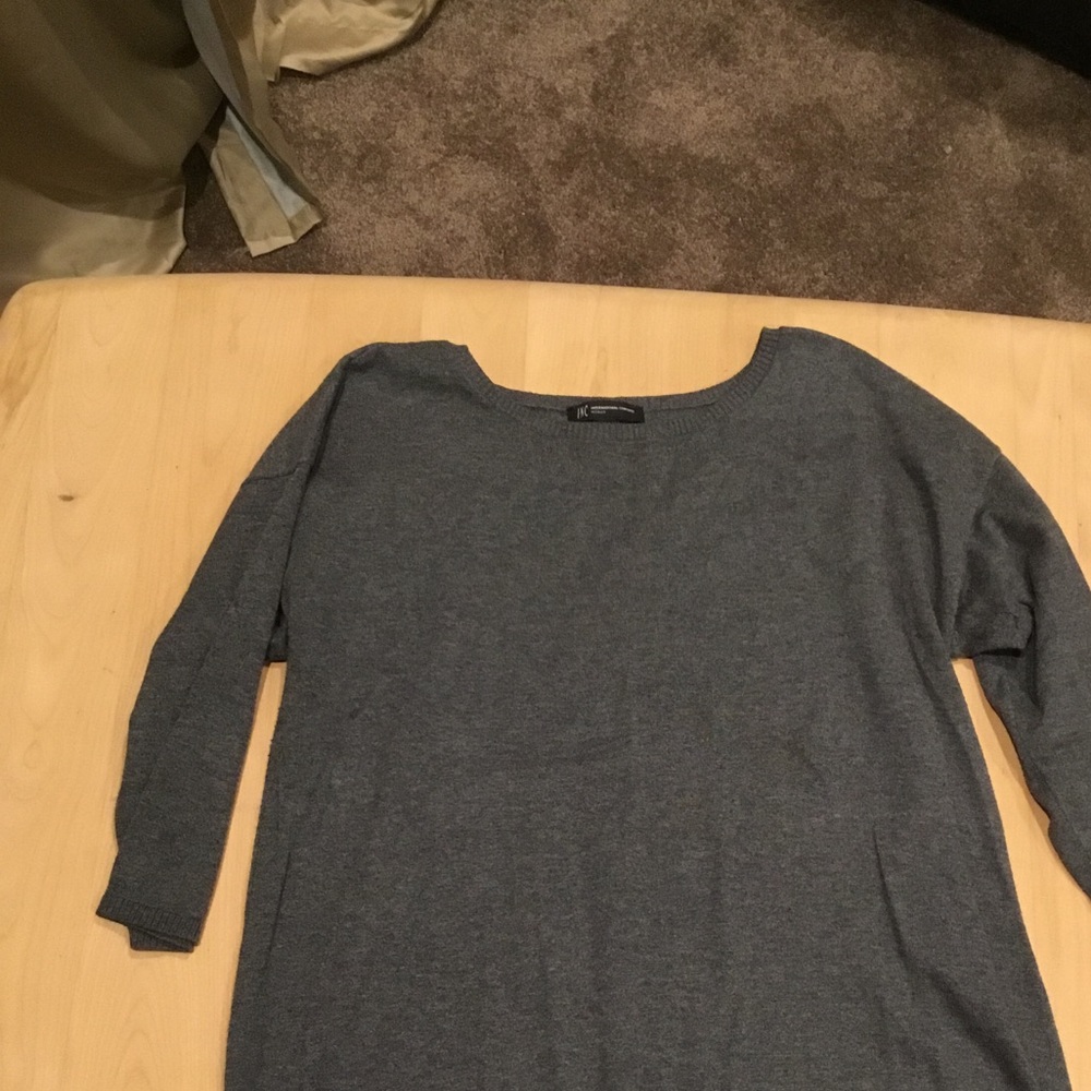 INC Gray V-Shaped Fringe Sweater 0X